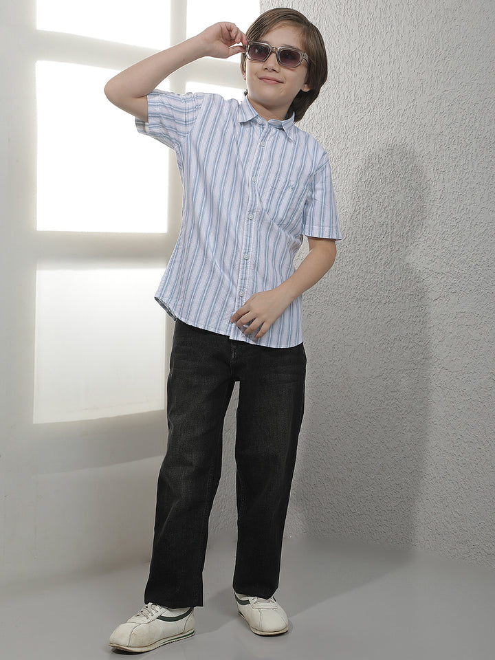 Sky Blue Vertical Stripes 100% Cotton Shirt