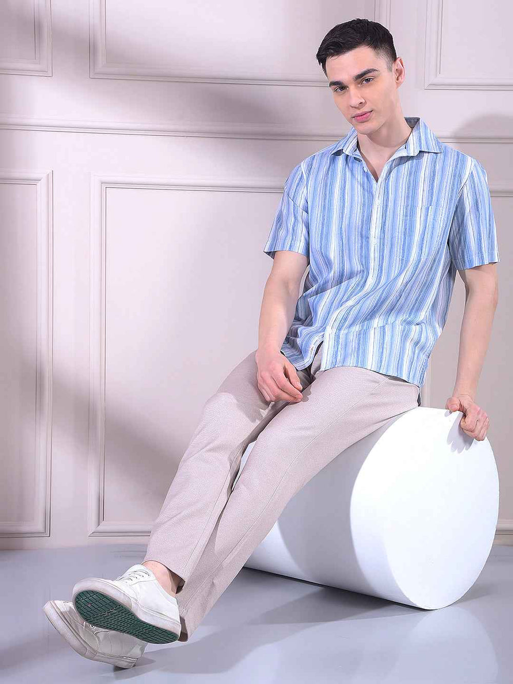 Beige Printed Knitted Trousers