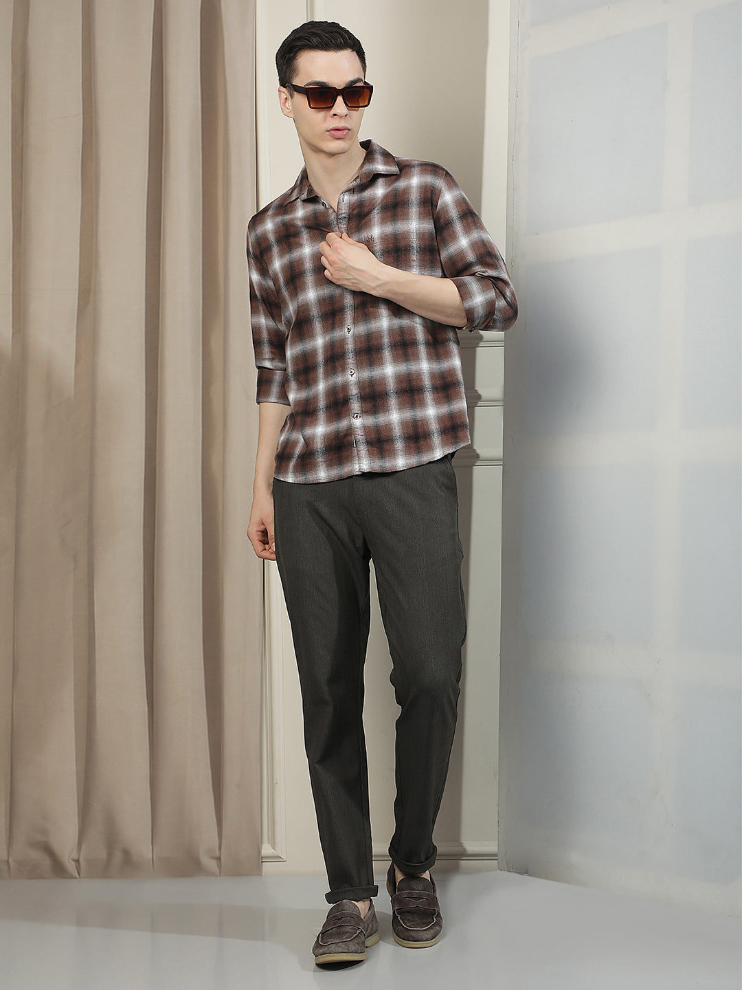 Brown Checked 100% Cotton Shirt