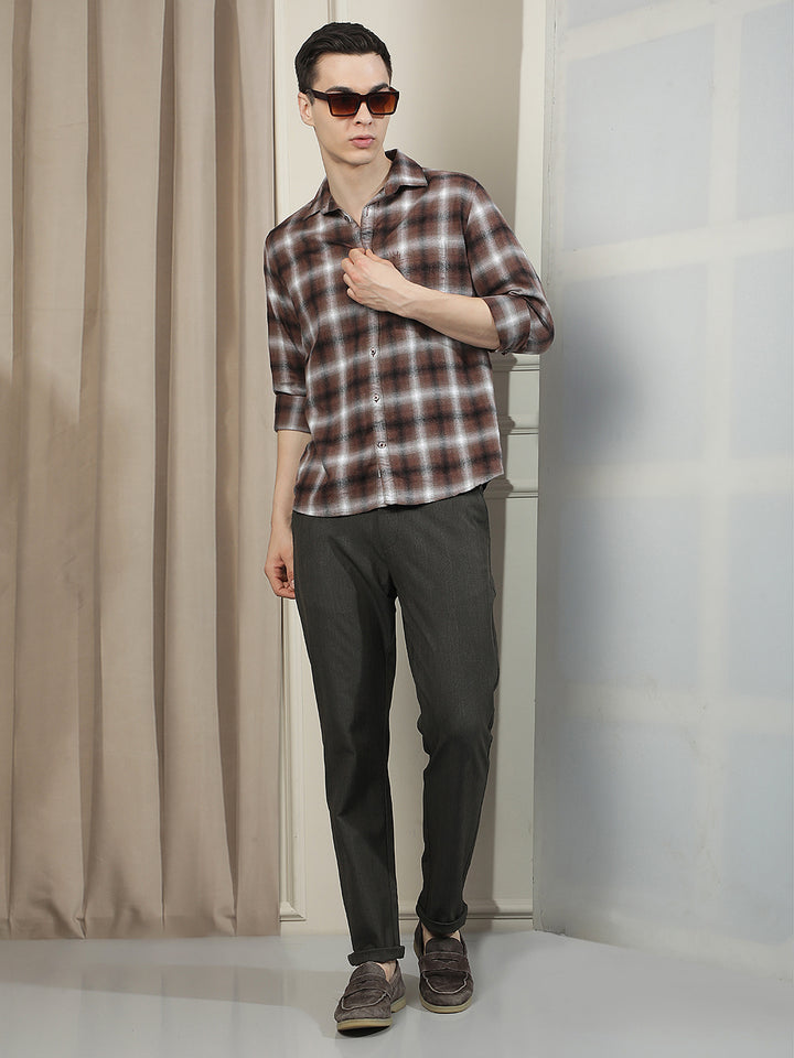 Brown Checked 100% Cotton Shirt