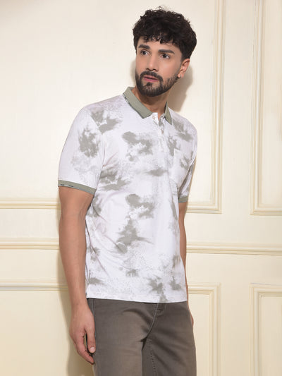 Olive Printed Polo-Neck T-Shirt