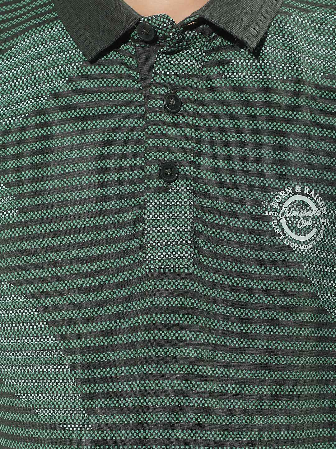 Green Floral Print Polo Neck T-Shirt
