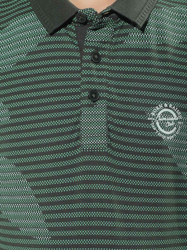 Green Floral Print Polo Neck T-Shirt