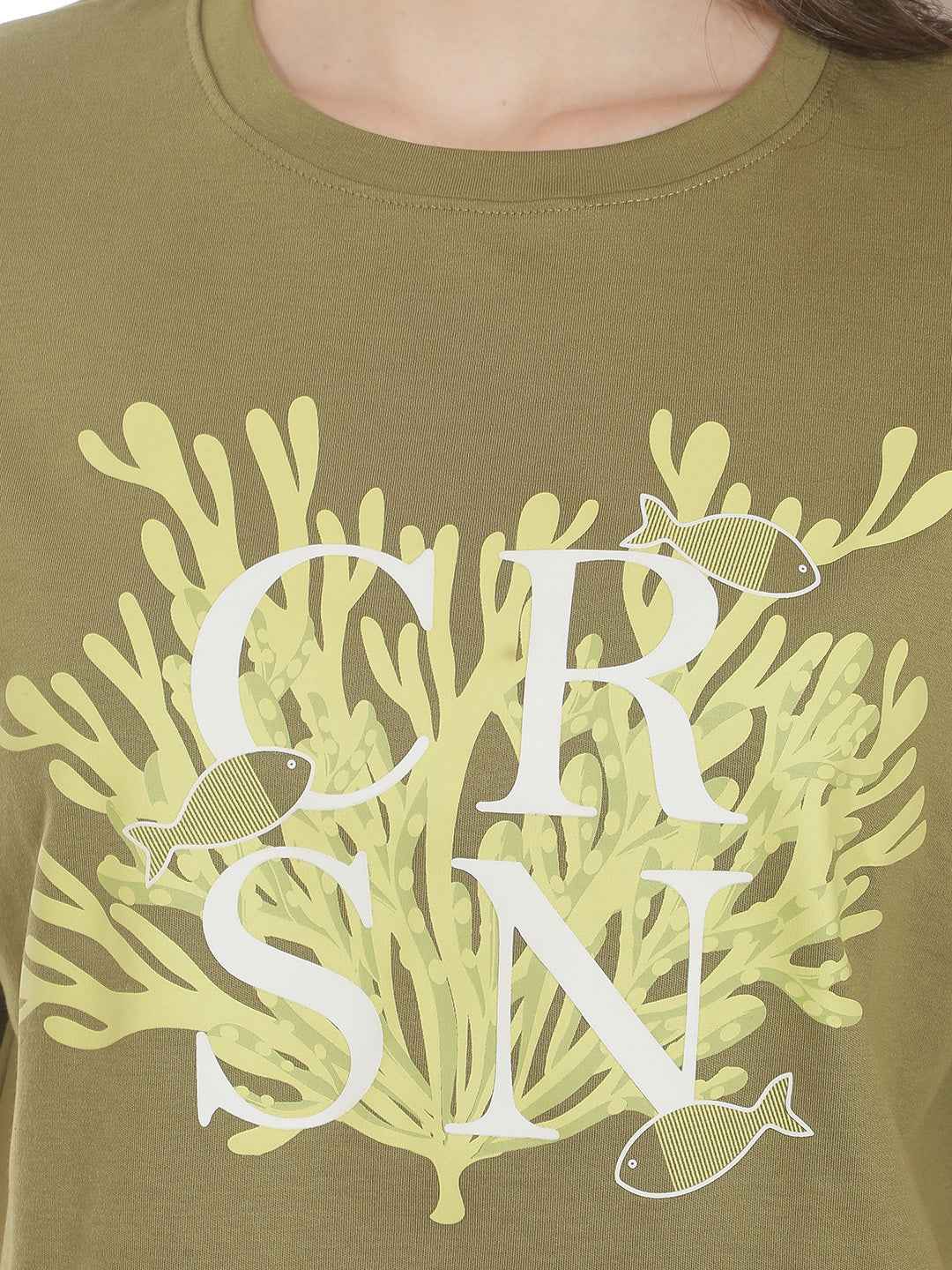 Olive Graphic Printed Oversize T-Shirt