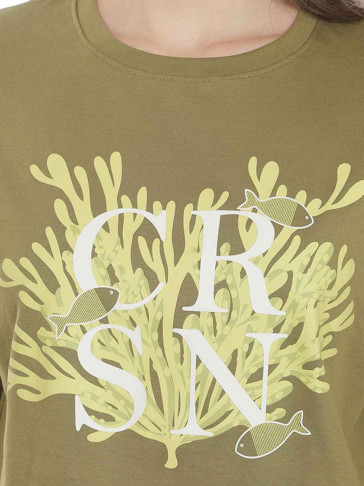 Olive Graphic Printed Oversize T-Shirt