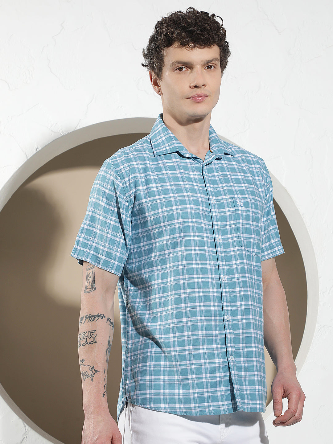 Structured Ocean Blue Checked Shirt