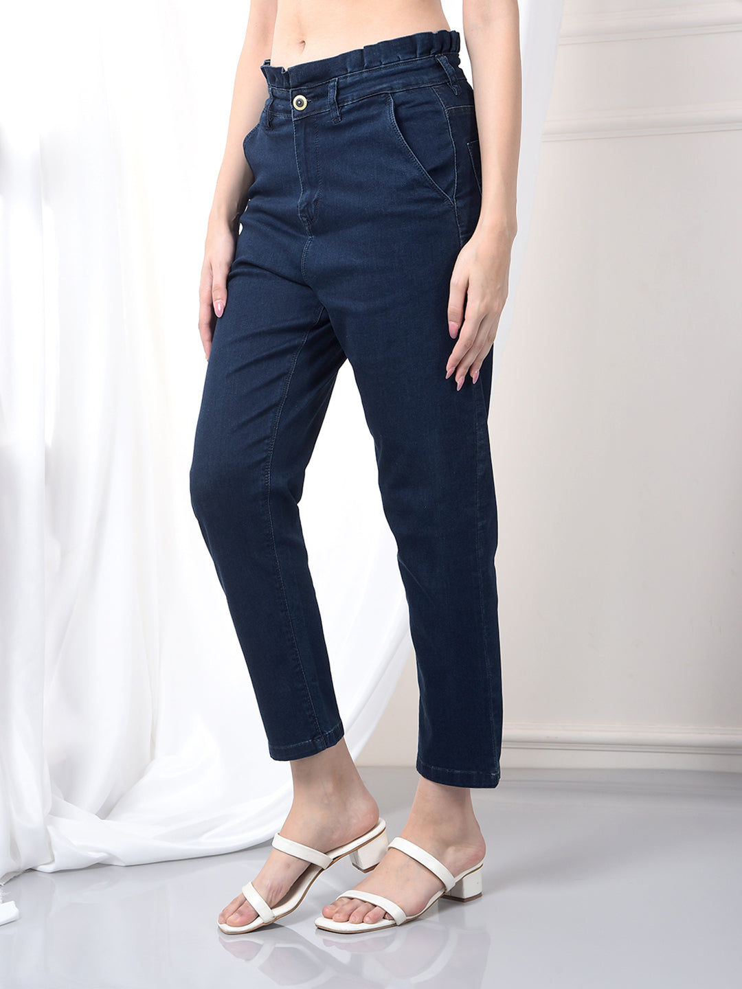 Blue High-Waist Jeans-Women Jeans-Crimsoune Club