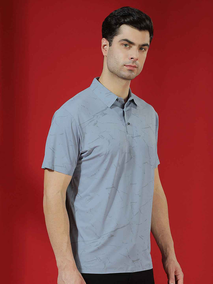 Blue Marble Print Polo T-Shirt