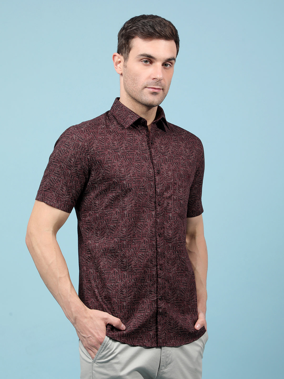 Green Floral Print 100% Cotton Shirt-Men Shirts-Crimsoune Club