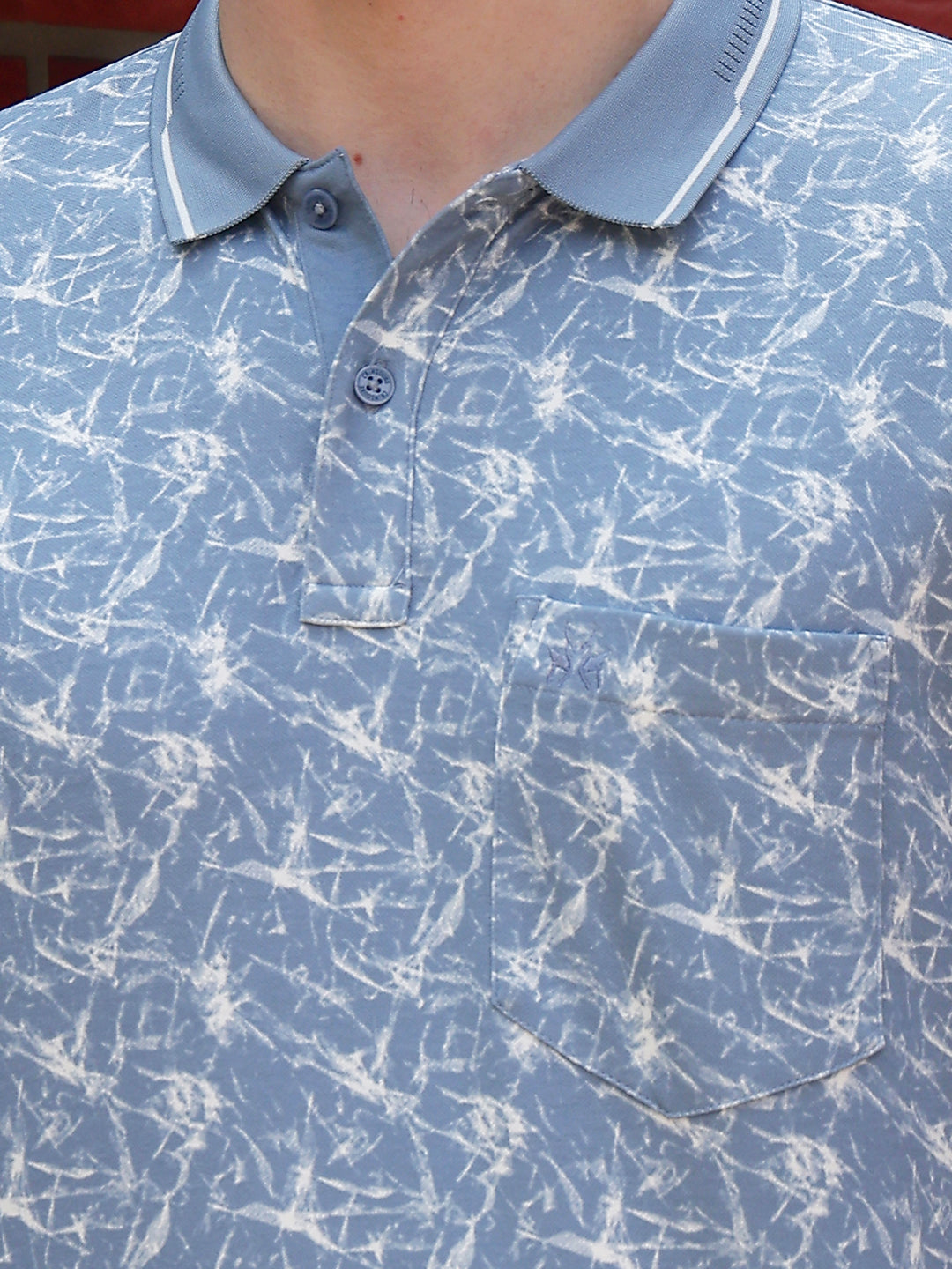 Blue Printed Polo Neck T-Shirt