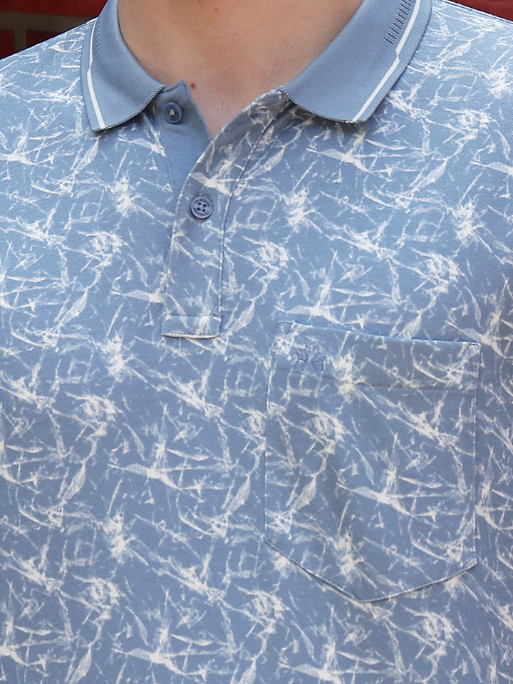 Blue Printed Polo Neck T-Shirt