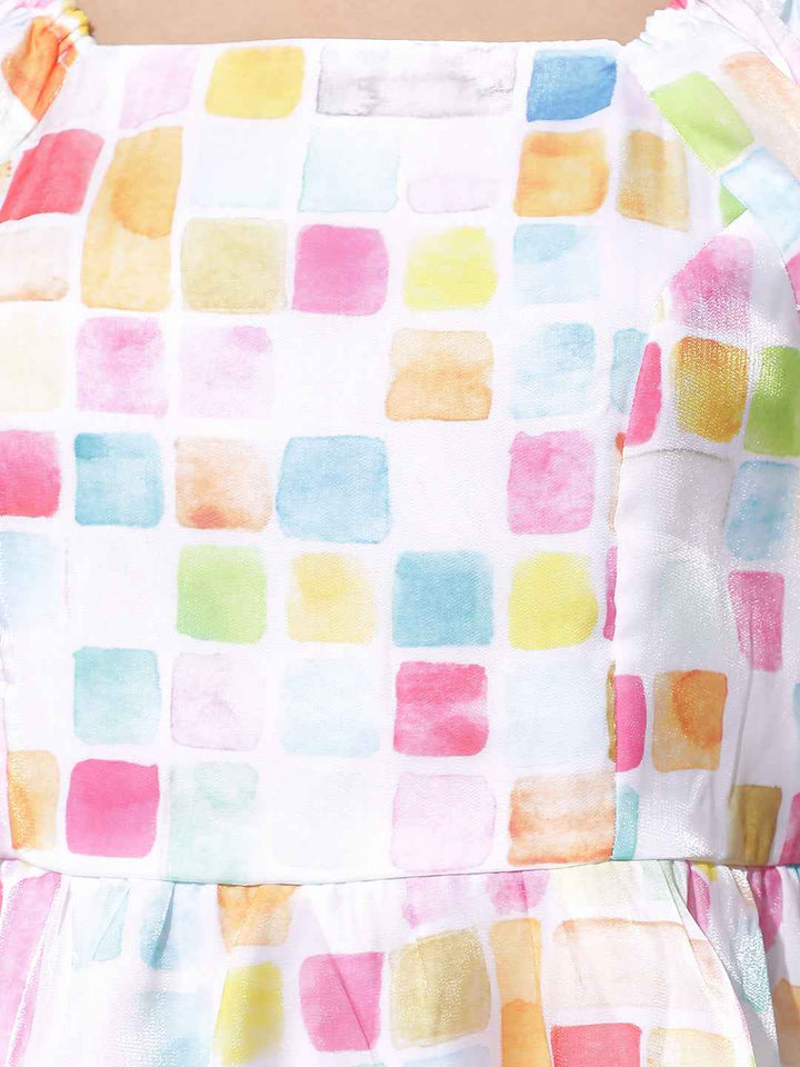 Abstract Print Multicolor Square Neck Dress