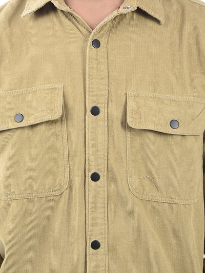 Beige 100% Cotton Corduroy Shirt