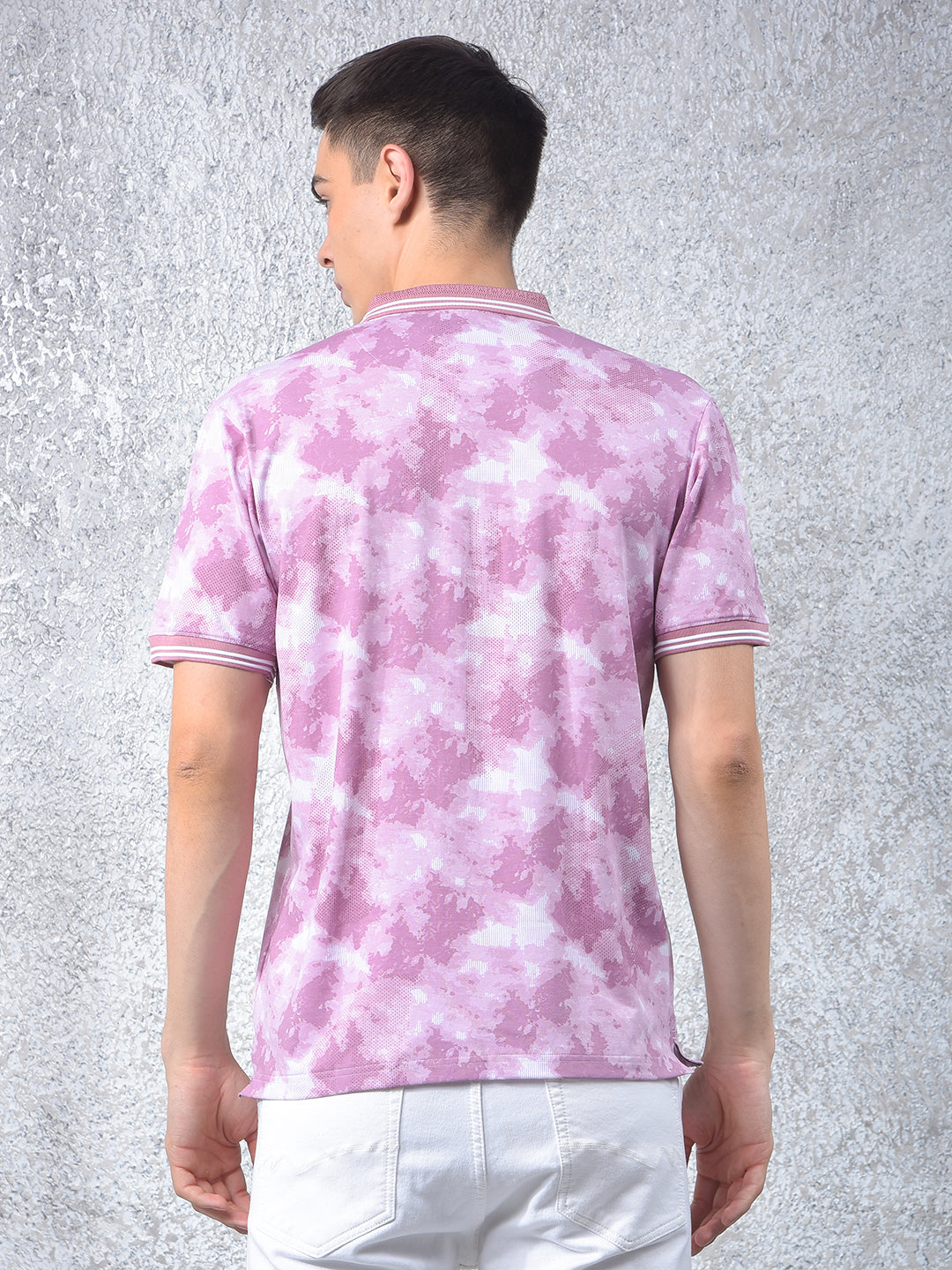 Pink Printed Polo-Neck T-Shirt