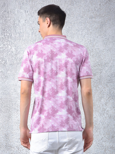 Pink Printed Polo-Neck T-Shirt
