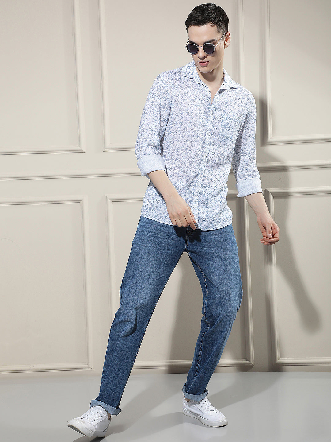 Blue Printed Linen Shirt