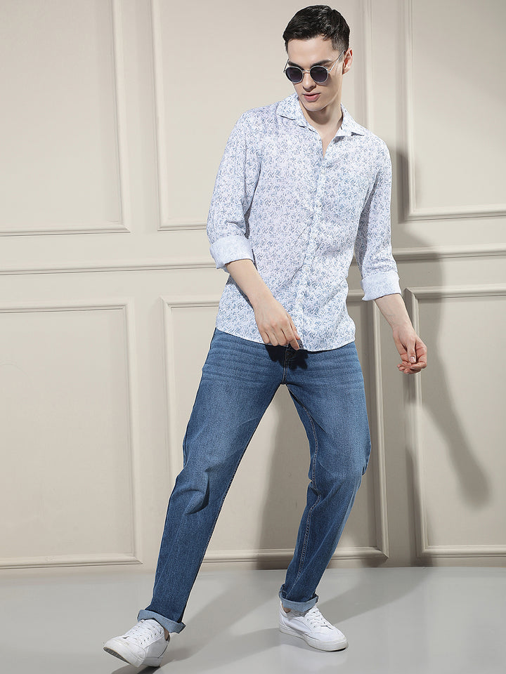 Blue Printed Linen Shirt