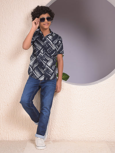 Blue Printed 100% Cotton Shirt
