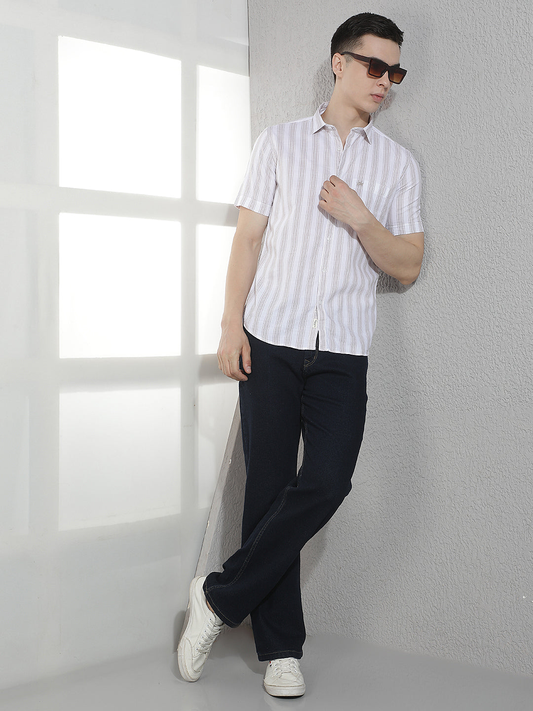 Brown 100% Cotton Vertical Stripes Shirt