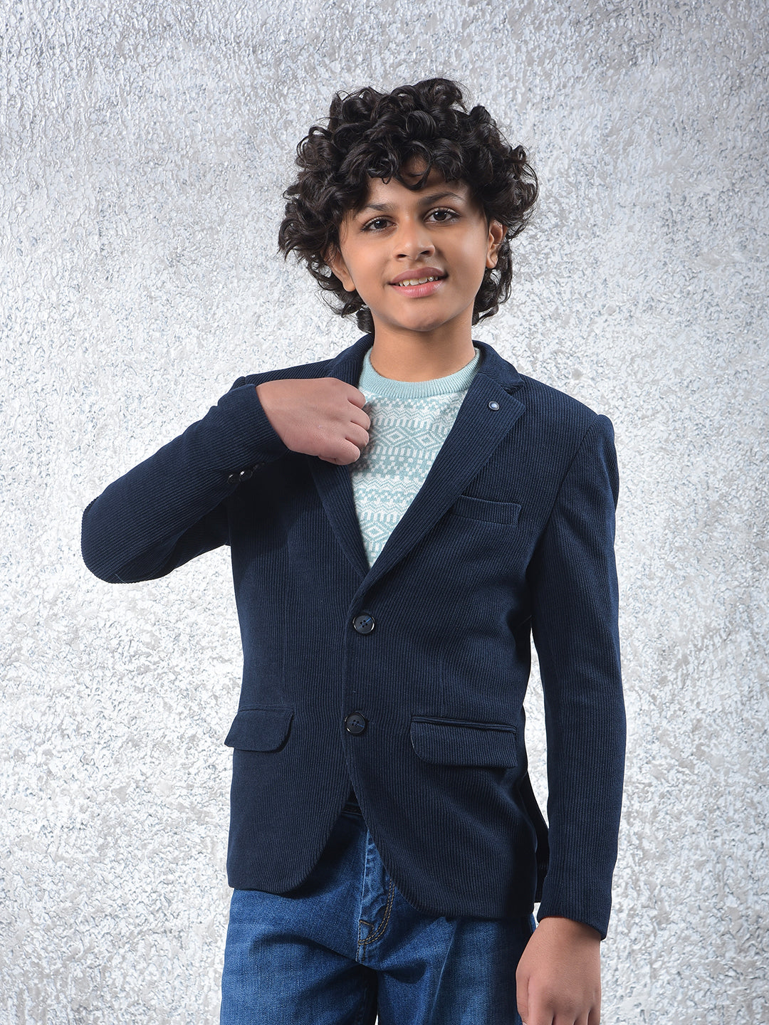 Navy Blue Notched Lapel Blazer