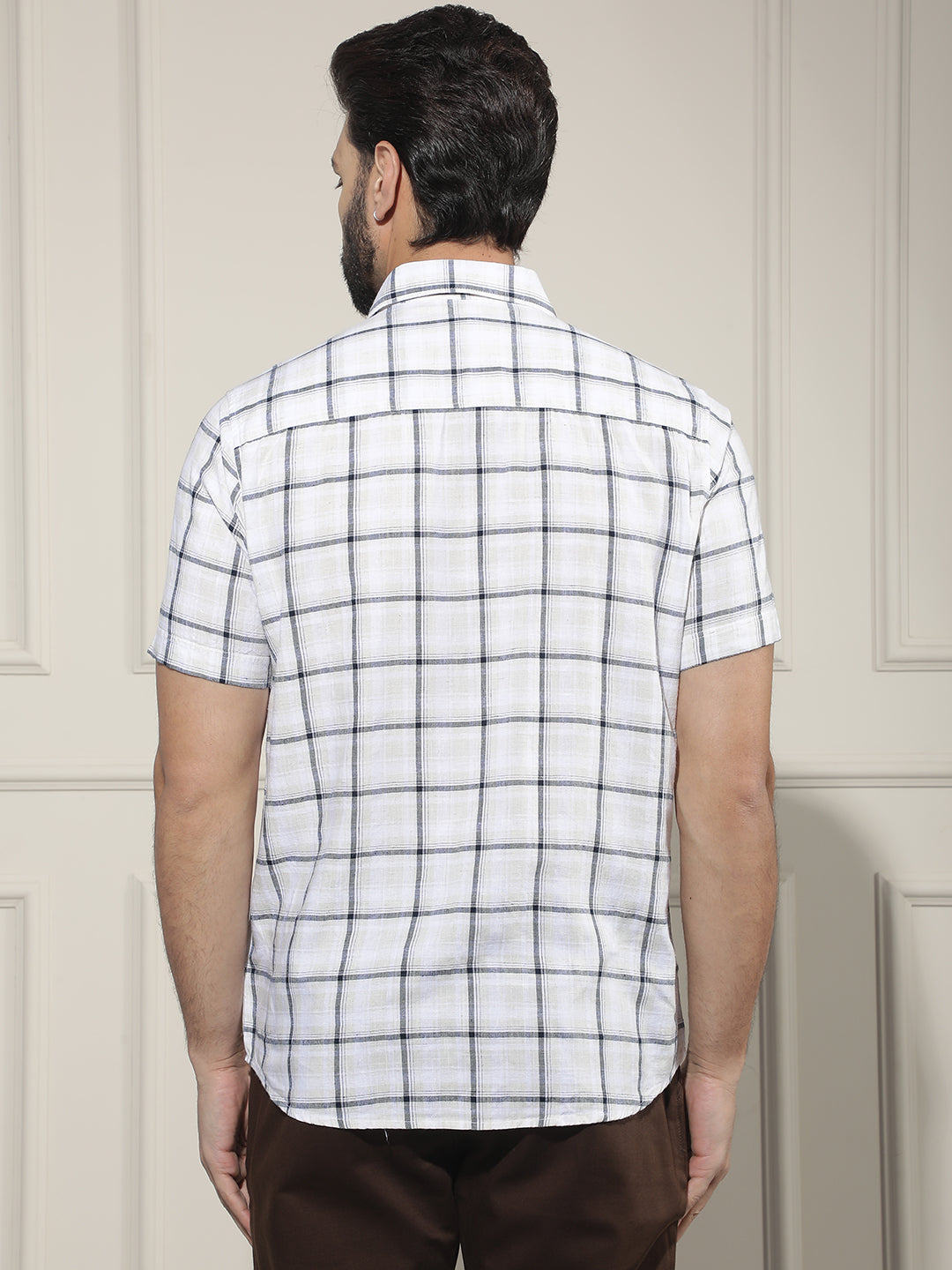 Navy Blue Checked Linen Shirt