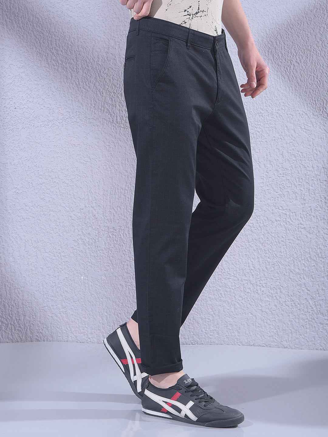 Black Grid Check Trousers