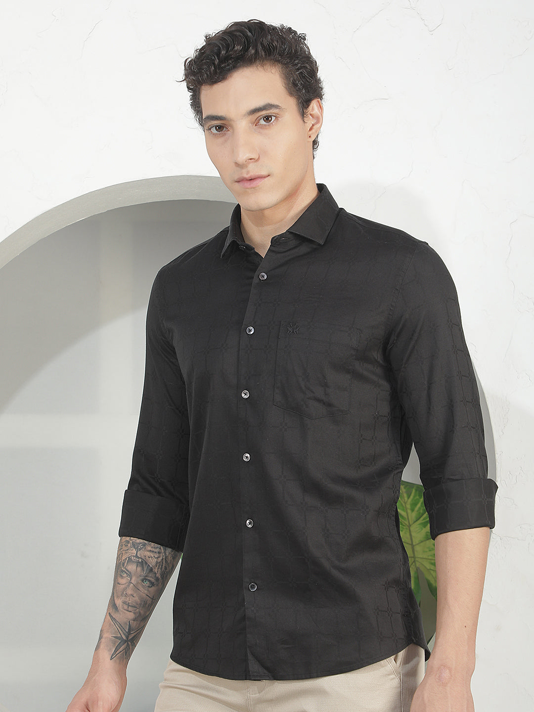 Minimalist Raven Black Jacquard Shirt