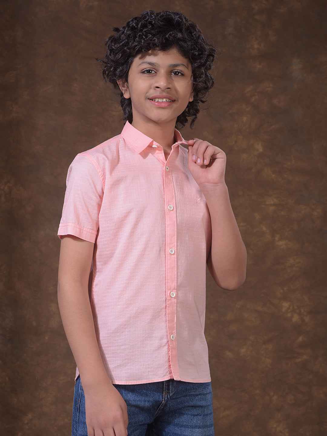 Peach Textured Casual Shirt