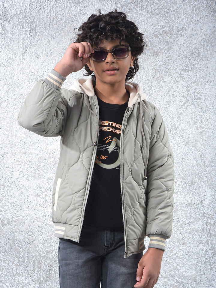 Grey Hooded Neck Puffer Jacket