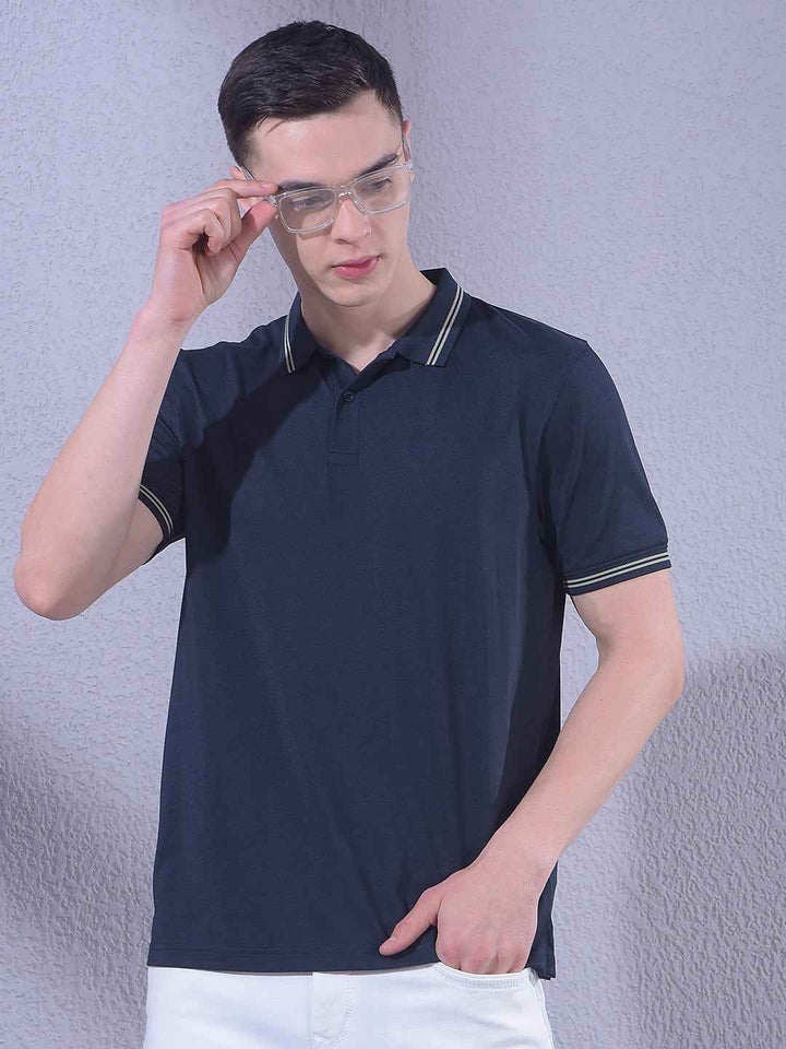 Navy Blue Polo Neck T-Shirt