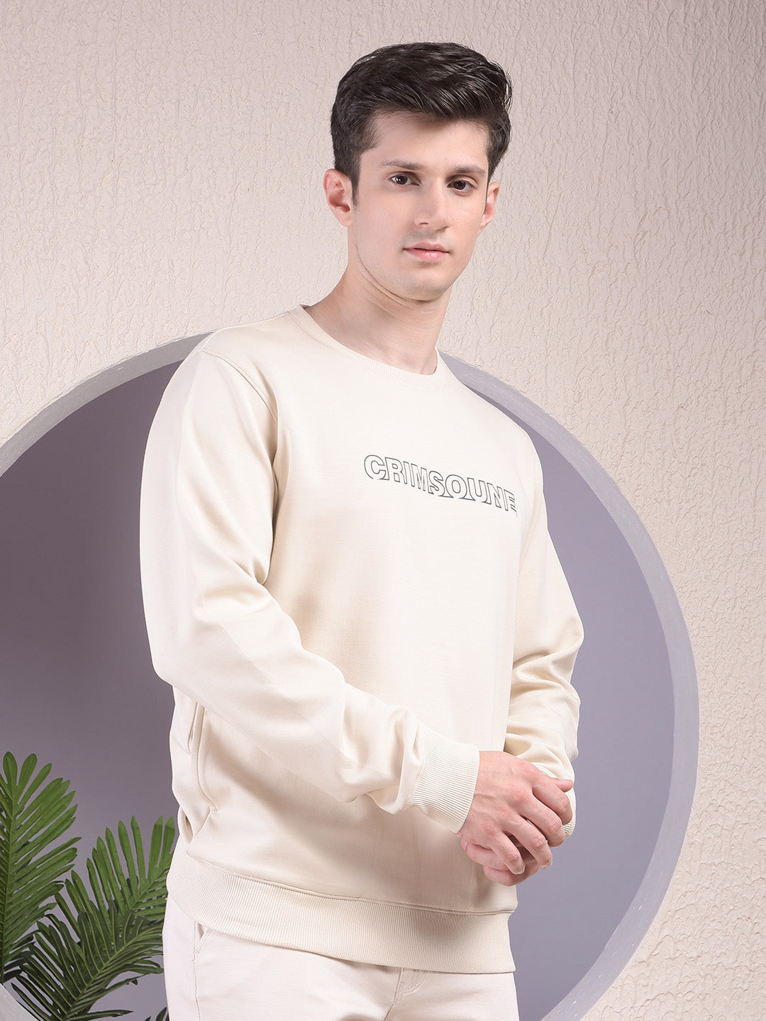 Beige Typographic Print Sweatshirt