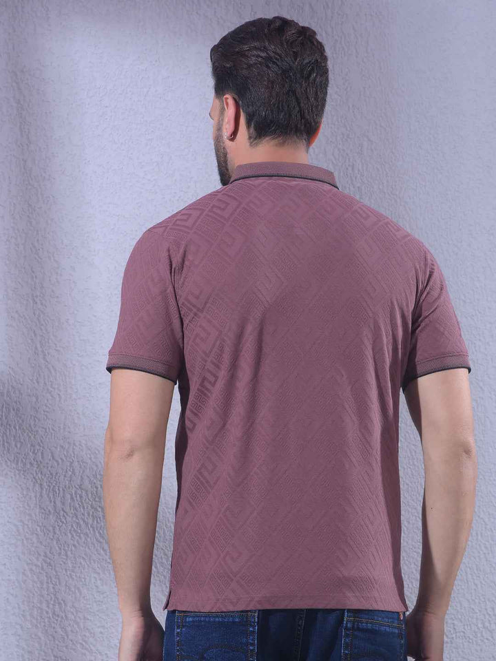 Maroon Jacquard Polo Neck T-Shirt