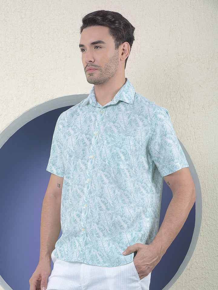 Green Floral Printed Linen Shirt