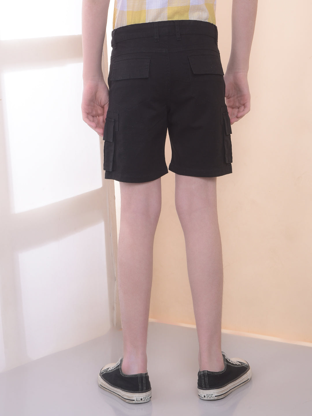Black Cotton Cargo Shorts