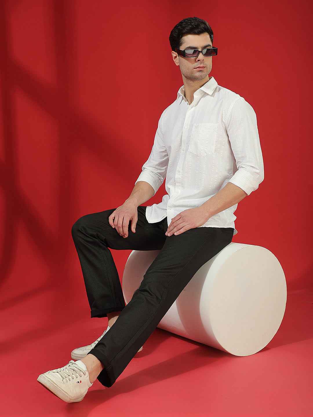 White Subtle Check Casual Shirt