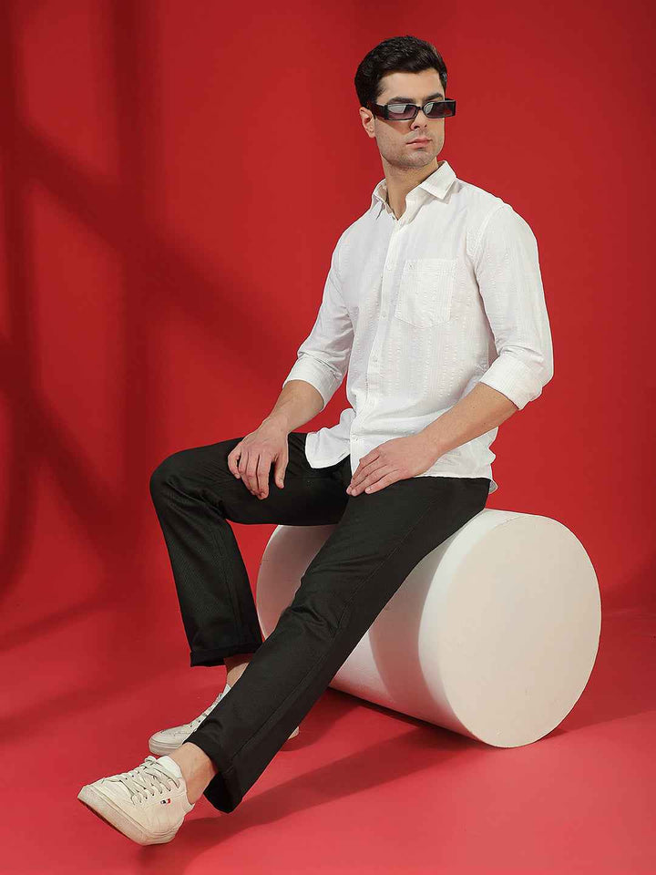 White Subtle Check Casual Shirt