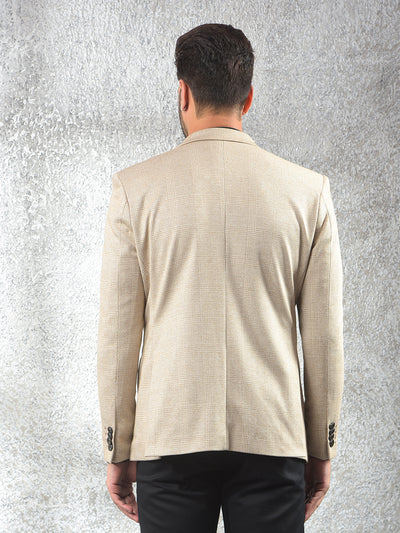 Beige Checked Notched Lapel Single-Breasted Blazer