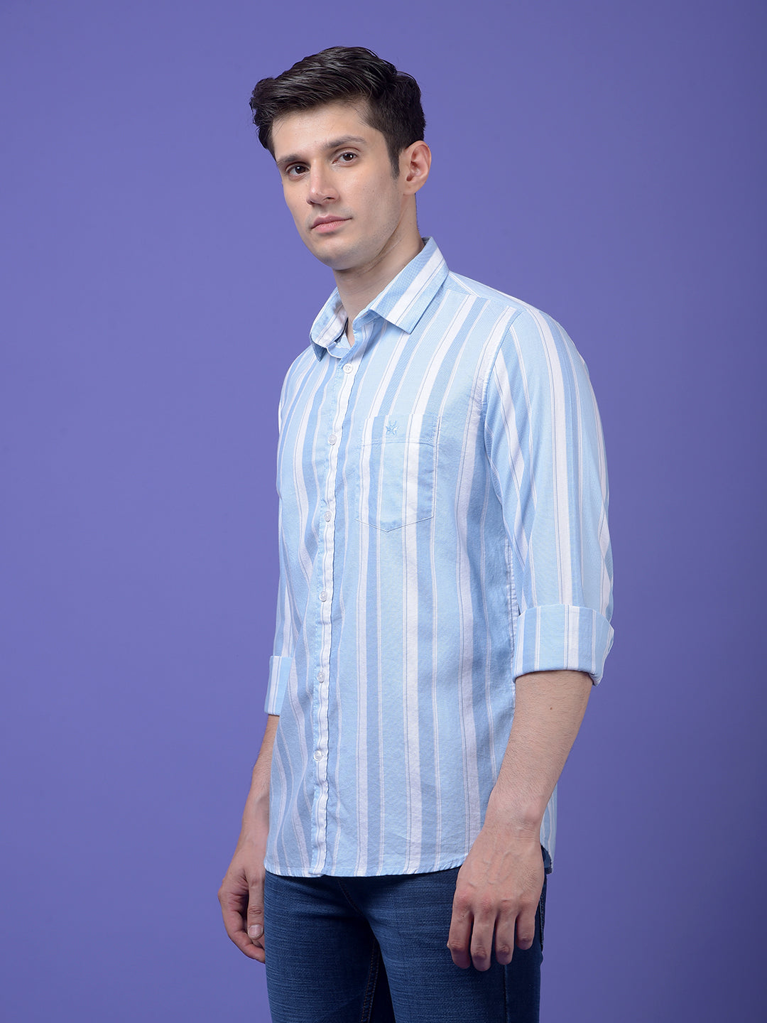 Blue Vertical Stripes 100% Cotton Shirt