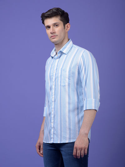 Blue Vertical Stripes 100% Cotton Shirt