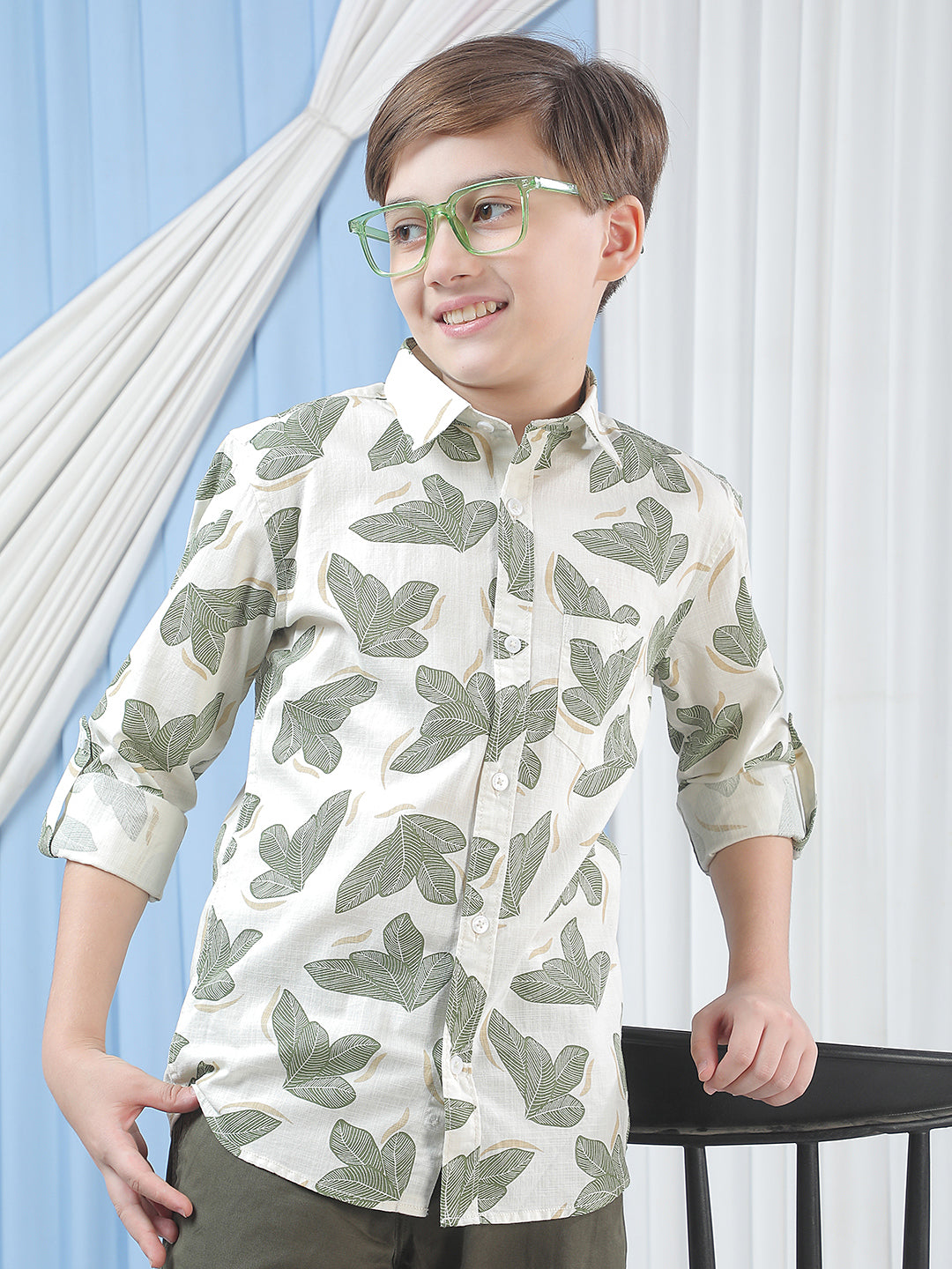 White Floral Print 100% Cotton Shirt
