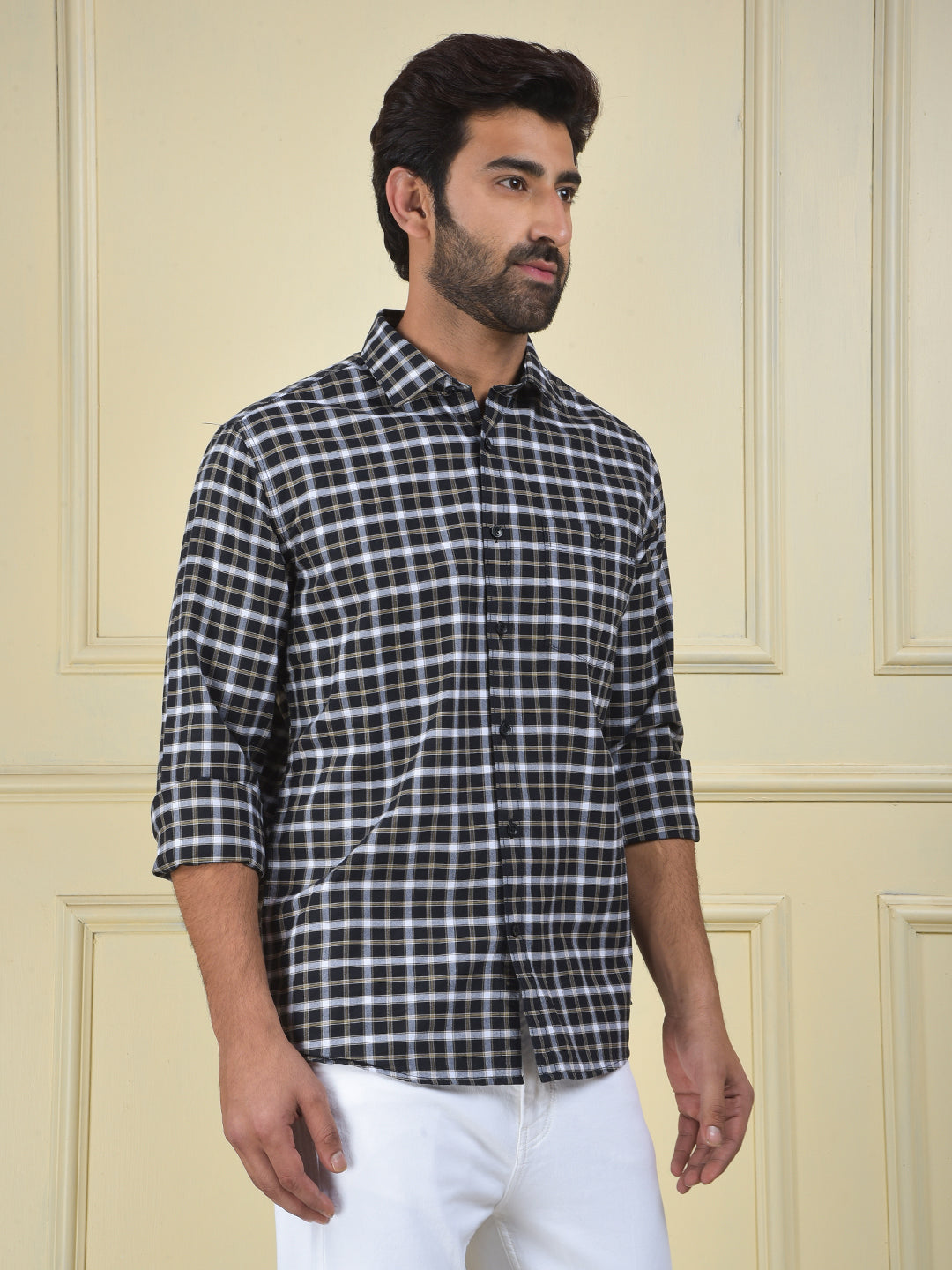 Navy Blue Checked 100% Cotton Shirt