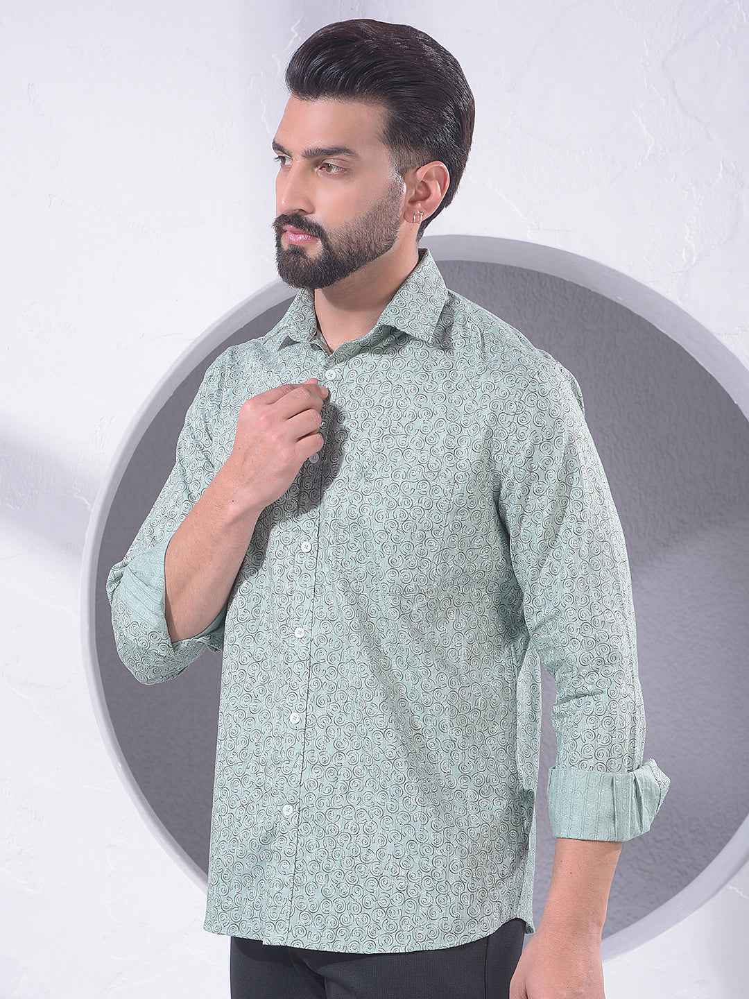 Green Geometric Print Shirt