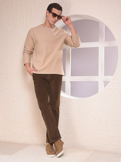 Beige Textured Knit Sweatshirt