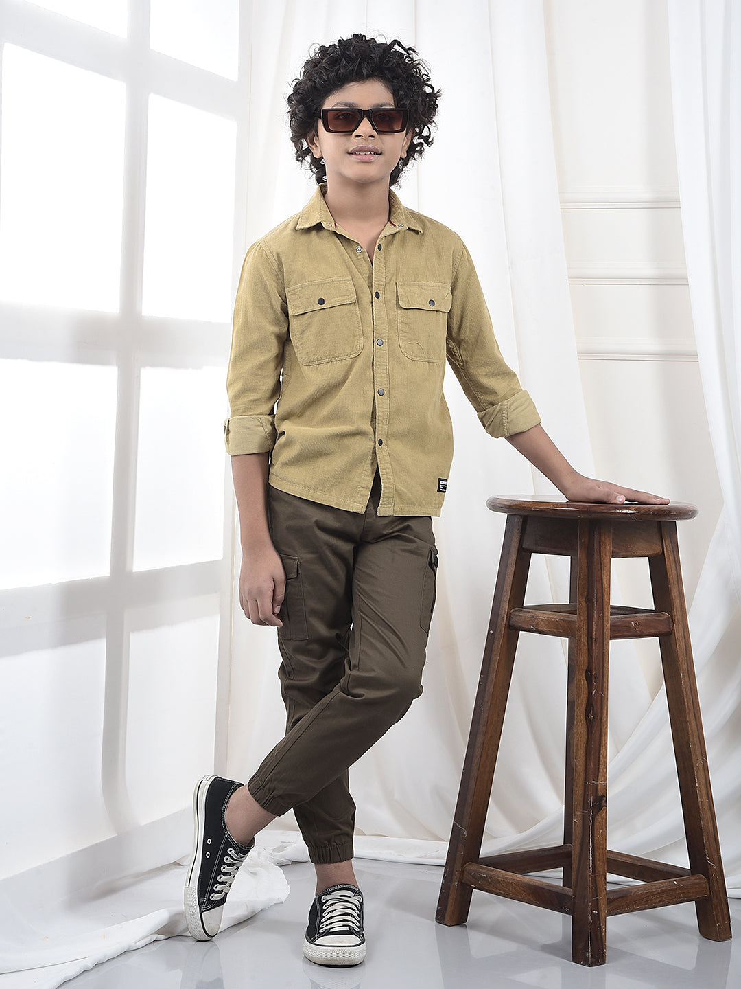 Beige 100% Cotton Corduroy Shirt