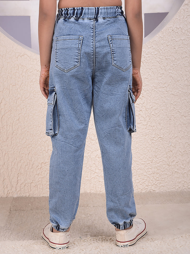 Blue Denim Cargo Joggers