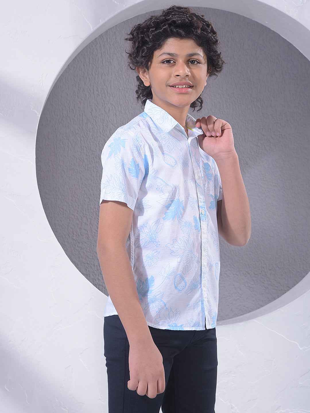 Blue Botanical Print Shirt
