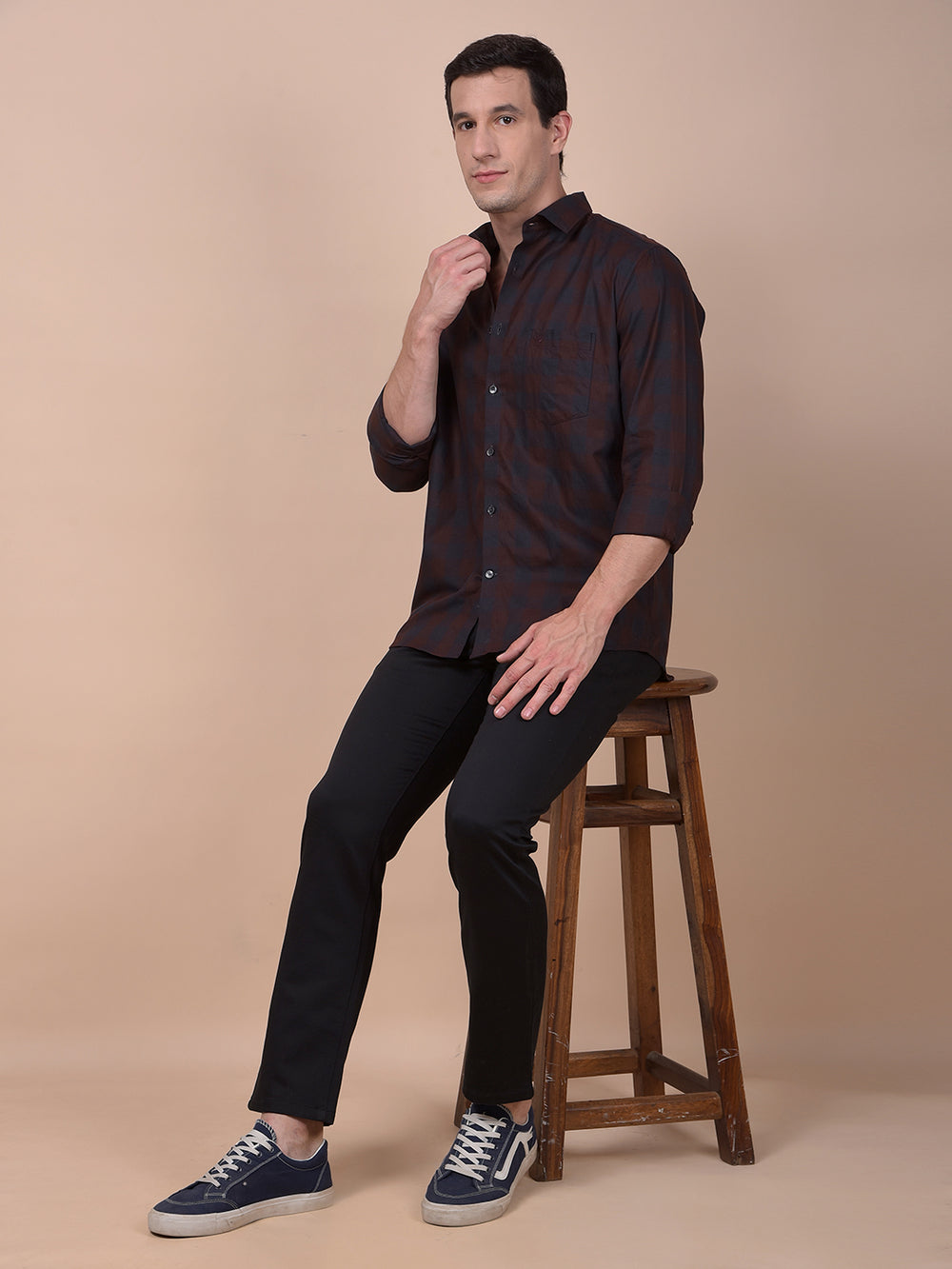 Brown Checked 100% Cotton Shirt