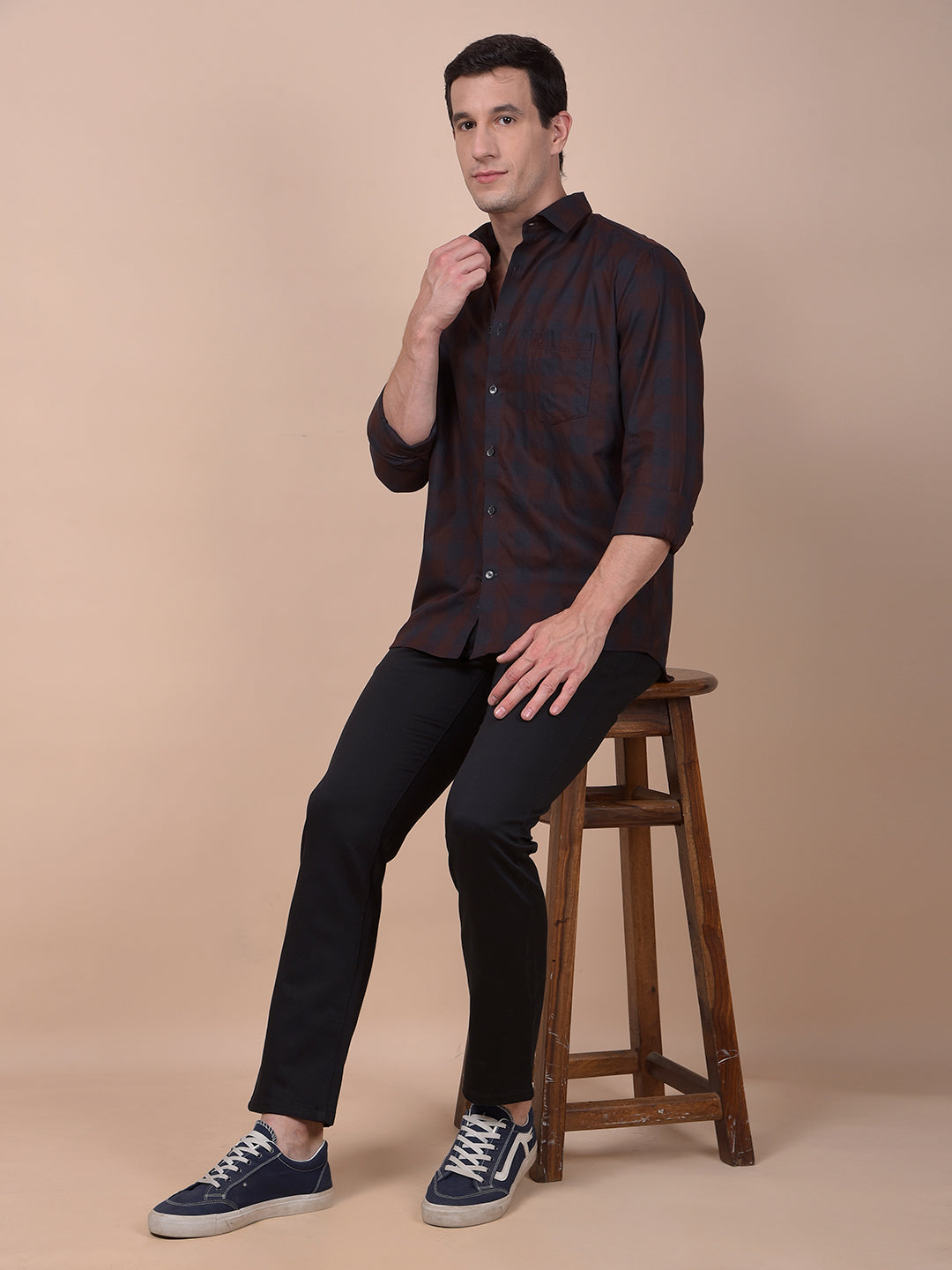 Brown Checked 100% Cotton Shirt