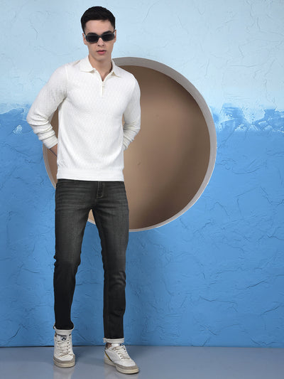 Ivory White Soft-Touch Blended Regular Textured Sweater