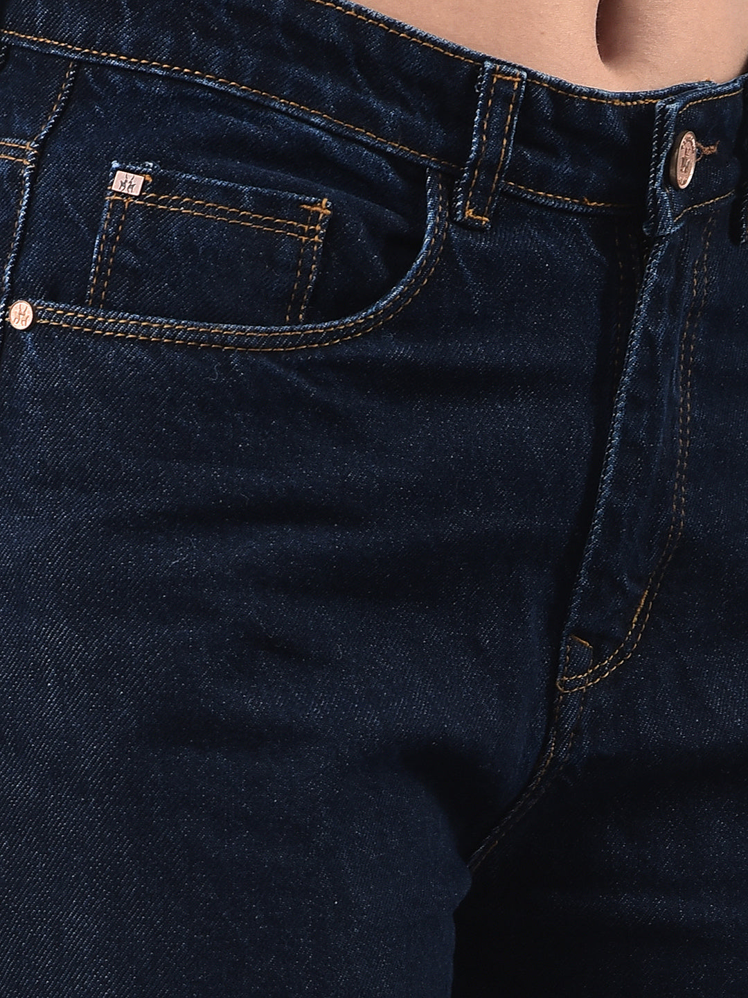 Flowy Navy Blue Wide-Leg Cotton Jeans-Women Jeans-Crimsoune Club